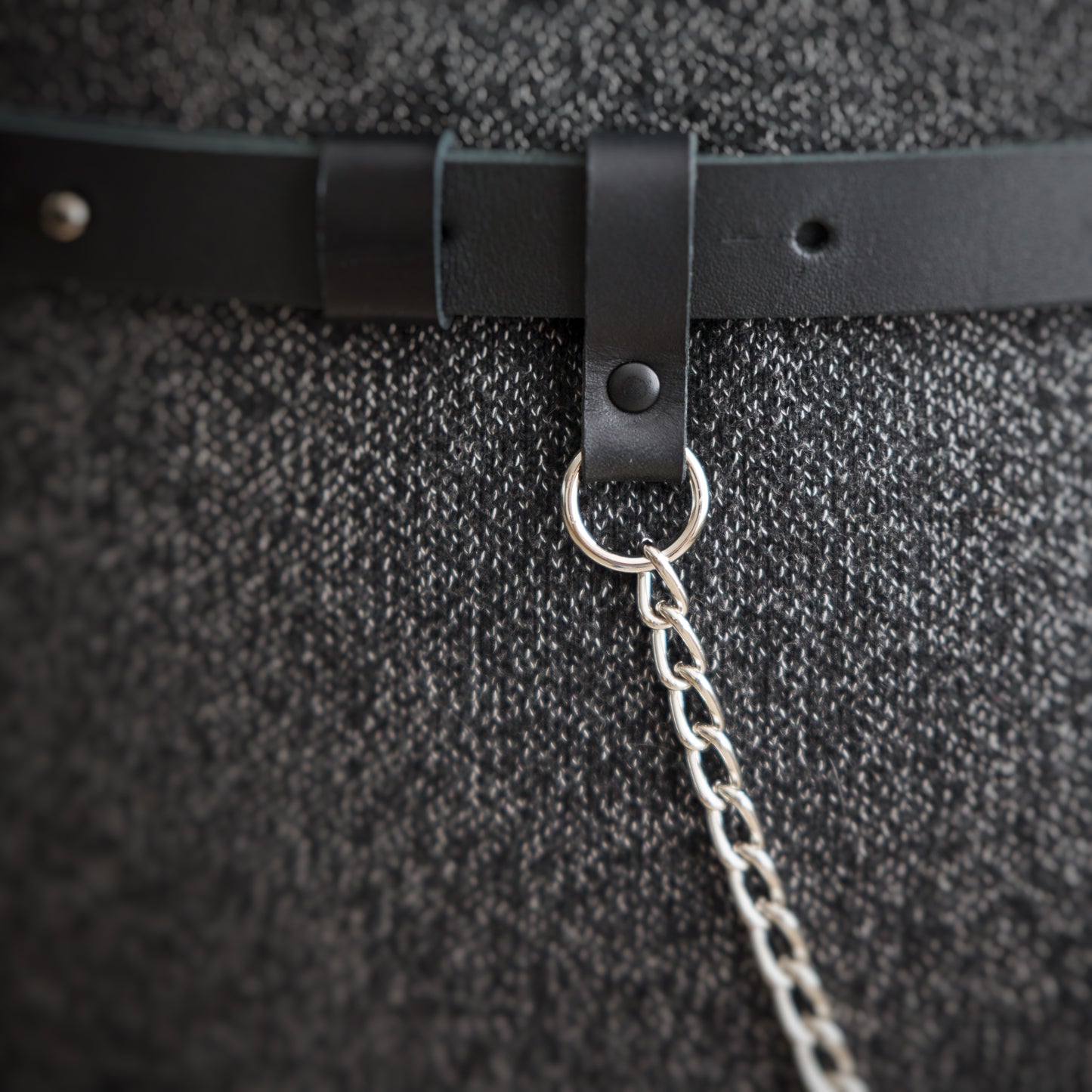 Black Leather Belt with Chain