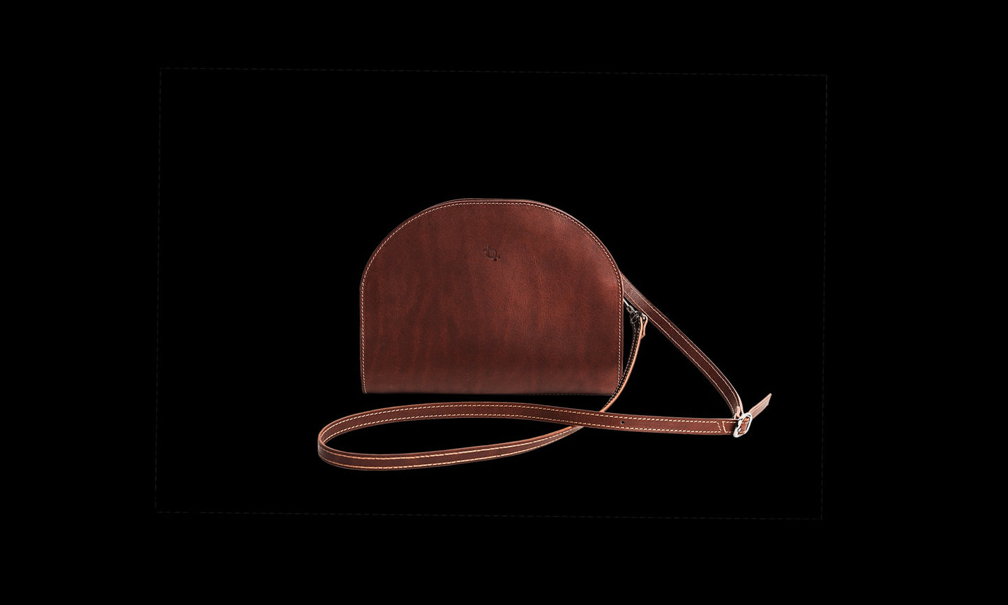 Leather Handbag Half Moon - Cognac