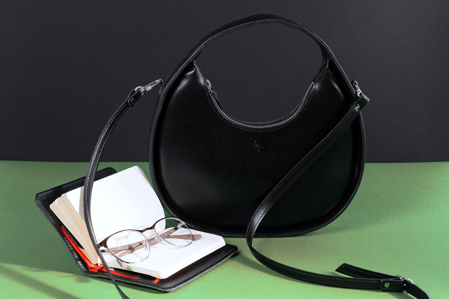 Leather Handbag Mini Moon – Black