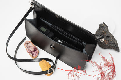 Leather Handbag Model Baguette with Two Straps – Black