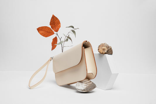 Leather Handbag Model Baguette with Two Straps - Cookie