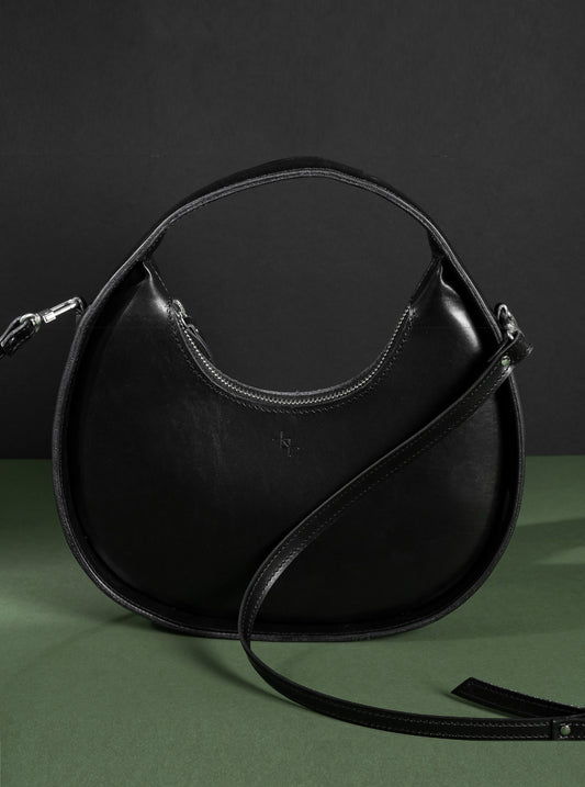 Lederhandtasche Mini Moon – Schwarz